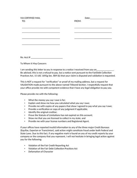 Free Printable Debt Validation Letter Templates Pdf Word Medical