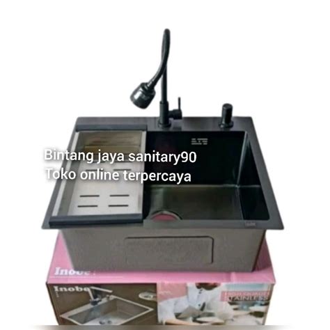 Jual Paket Kitchen Sink Inobe Black Kran Fleksibel Stainless Hitam