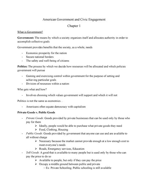 American Gov Ch 1 Civic Engagement Notes American Government And