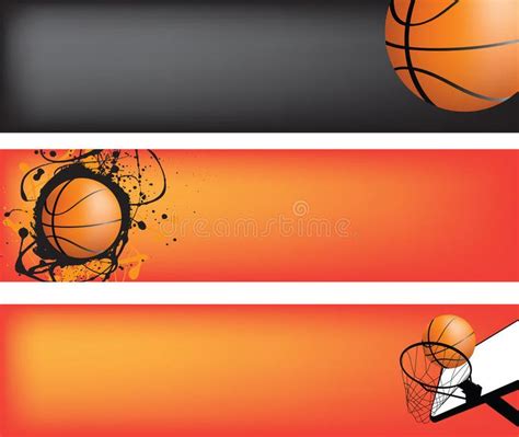 Two Basketball Banners With Ball And Hoop On Orange Background Royalty