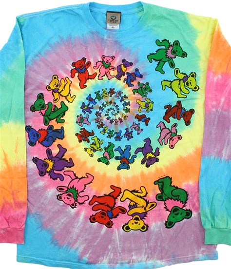 Grateful Dead Spiral Bears Tie Dye Long Sleeve T Shirt Tee Liquid Blue