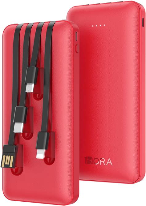 Hora Power Bank Mah Ultra Slim De Bateria Portatil Con Cables