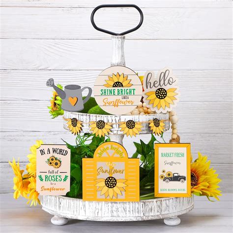 Amazon 7 Pieces Summer Tiered Tray Decor Set Summer Wood Sign