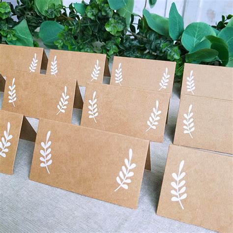 Supla 100 Pcs Place Cards With White Laurel Leaves Kraft Paper Cards