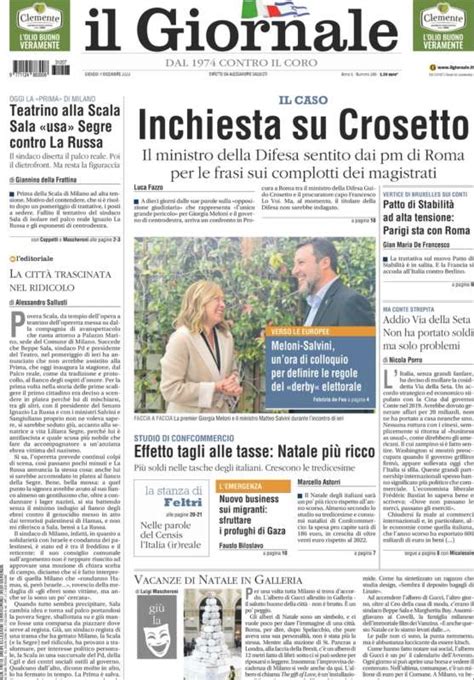 Inchiesta Su Crosetto Prima Pagina Del Giornale Dicembre