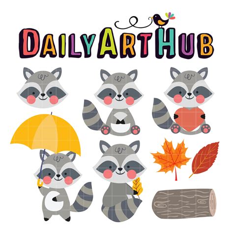 Cute Raccoon Clip Art Set – Daily Art Hub // Graphics, Alphabets & SVG