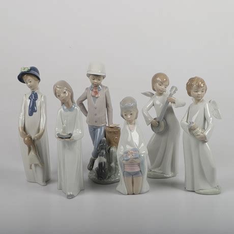 FIGURINER 6 Stycken Porslin Bl A Lladro Spanien Keramik Porslin