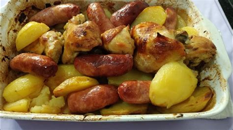 Como Fazer Frango Assado Com Batata E Linguiça E Uma Delícia Youtube