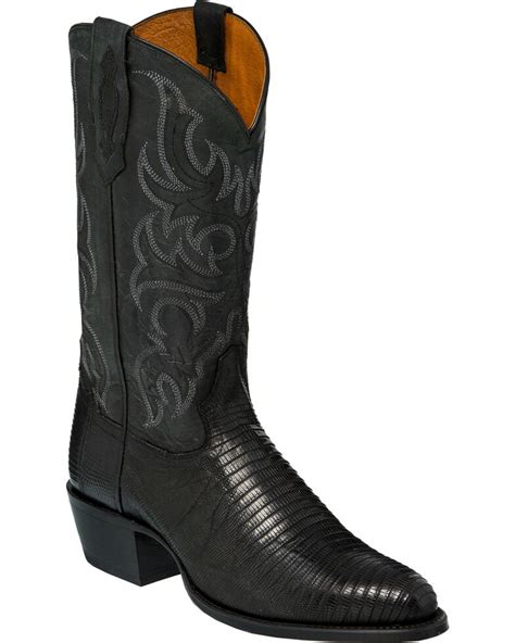 Tony Lama Mens Nacogdoches Black Teju Lizard Cowboy Boots Medium Toe