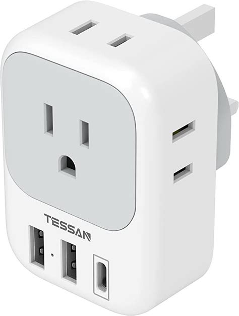 US to UK Plug Adapter, TESSAN Type G Travel Converter with 3 USB ...