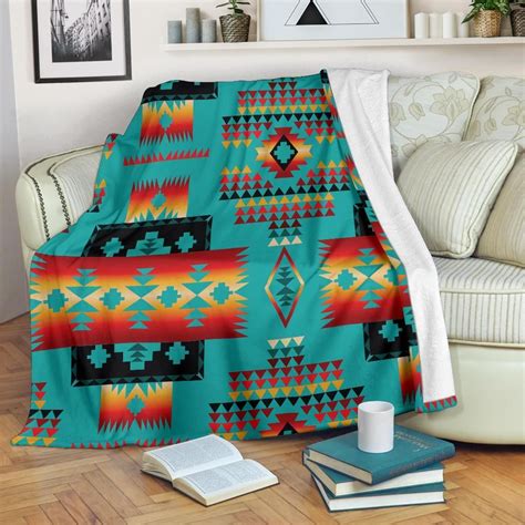 Blue Tribal Native American Fleece Blanket Sherpa Blanket The Daisy Shop