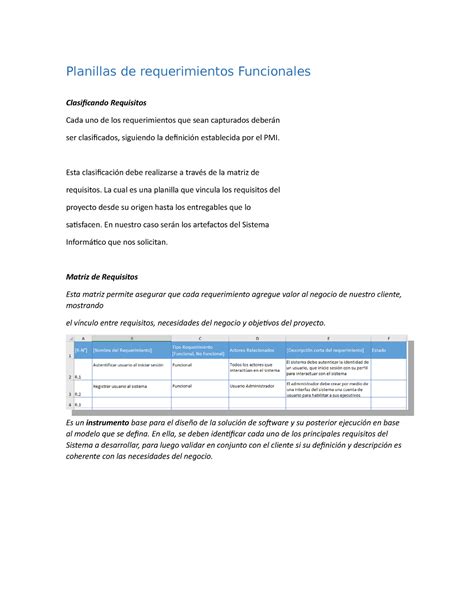 Planillas De Requerimientos Funcionales Planillas De Requerimientos