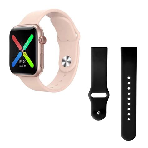 Pack Smartwatch T500 Plus Rosado Y Correa Negra Adicional 42mm Y 44mm