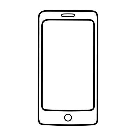 Smartphone sketch, black contour drawing, flat vector, isolate on white ...