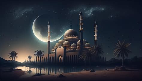 Premium Photo | Time of Ramadan Islamic mosque at the night