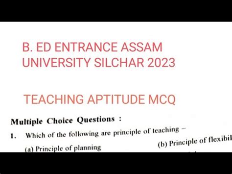 Teaching Aptitude Mcq Part I B Ed Entrance Assam University Silchar