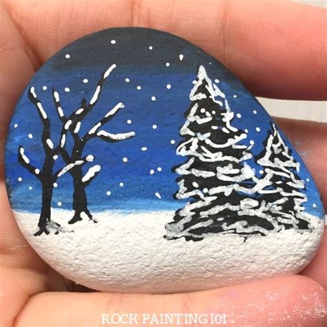 How To Make This Beautiful Winter Scene Rock Painting Idea Painted