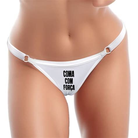 Calcinha String Fio Dental Sensual Sexy Com Frase Coma Com Força