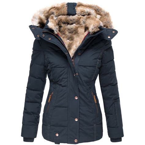 Sysea Womens Coats Winter Zipper Hooded Faux Fur Inside Warm Jackets