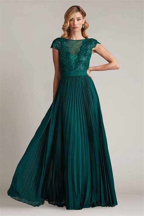 Surette Sequin Embroidered Pleated Chiffon Gown Bambo Tadashi Shoji