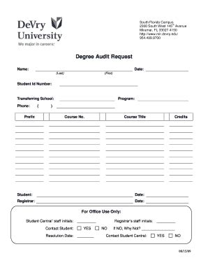 Fillable Online Degree Audit Request Devry University Fax Email Print