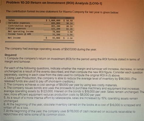 Solved Problem 10 20 Return On Investment Roi Analysis