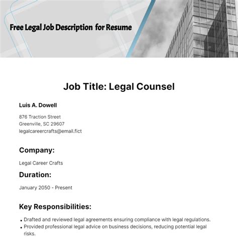 Free Legal Job Description For Resume Template Edit Online And Download