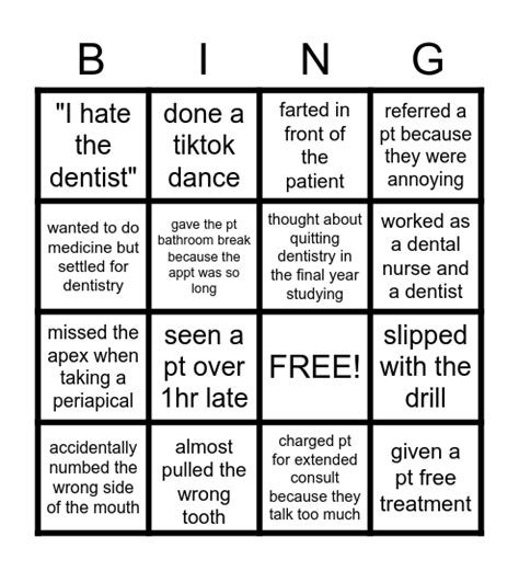 Dentist Bingo Card