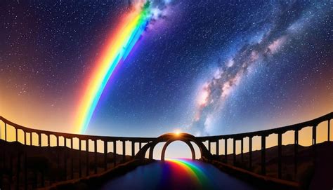 Premium Ai Image A Rainbow Over A Bridge With A Rainbow In The Sky