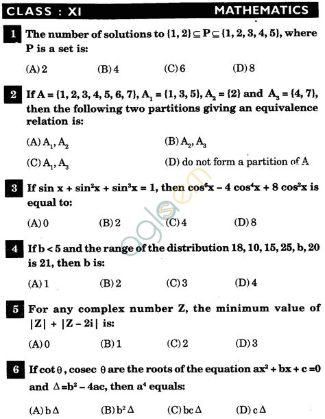 Nstse Solved Question Paper For Class Xi Pcm Mathematics