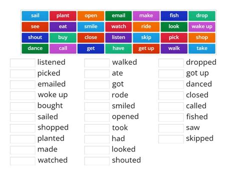 Past Tense Verbs Une Las Parejas