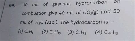 Ml Of Gaseous Hydrocarbon On Combustion Studyx