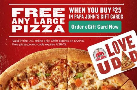 Papa John’s | FREE Large Pizza when you buy $25 in Gift Cards - SHIP SAVES