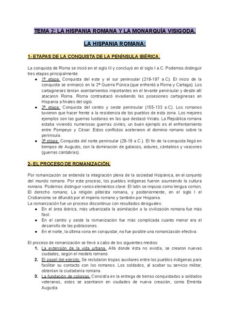 2 La Hispania Romana Y Visigoda TEMA 2 LA HISPANIA ROMANA Y LA