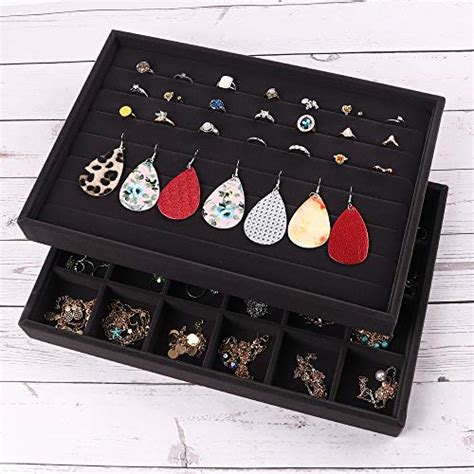 Mebbay Stackable Velvet Jewelry Trays Organizer Jewelry Storage