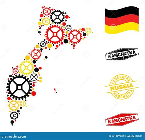 Mechanics Composition Kamchatka Map In German Flag Colors And Grunge