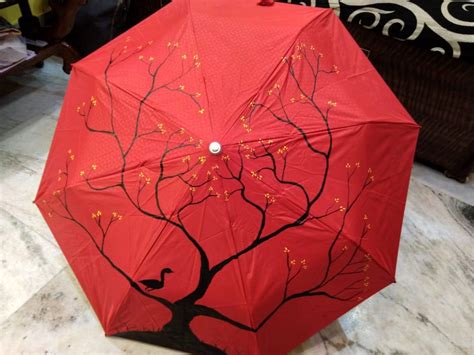 Hand Painted Designer Umbrella Bird on Tree - Necessity eStore