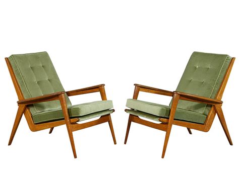 Pair Of European Oak Vintage Mid Century Modern Lounge Chairs