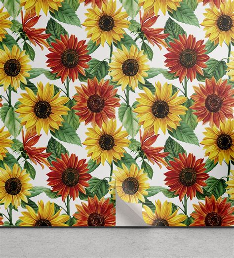 Ambesonne Flowers Peel Stick Wallpaper For Home Sunflower Gerbera