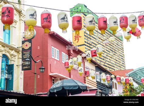 chinese lanterns strung  shopping streets  chinatown singapore