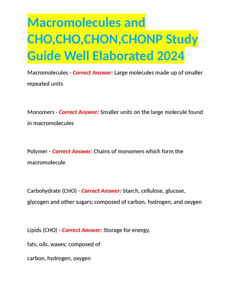 Macromolecules And Cho Cho Chon Chonp Study Guide Well Elaborated