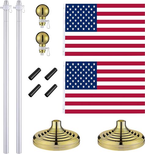 2 Pack 8FT Telescoping Indoor Flag Pole Kit Aluminum Sliver Pole Ball