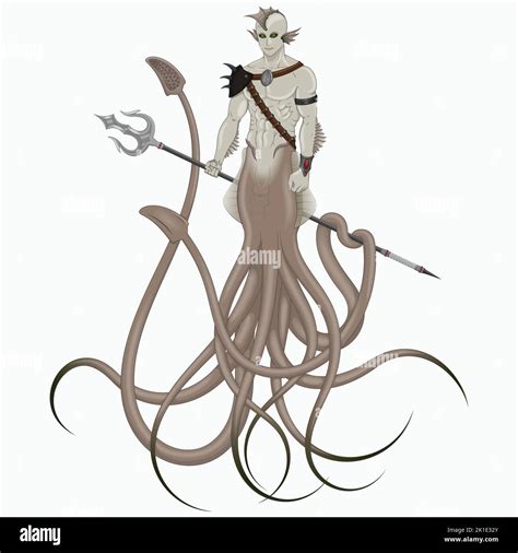 Half Man Half Squid Creature Vector Design Fantasy Creature With