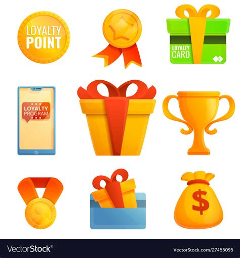 Loyalty Program Icons Set Cartoon Style Royalty Free Vector