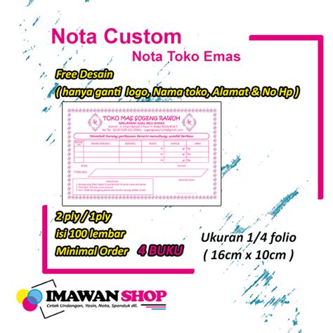 Jual Cetak Nota Toko Emas Custom Free Desain Ukuran Shopee Indonesia