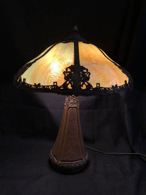 Arts And Crafts Bradley And Hubbard Green Slag Glass Table Lamp At 1stdibs