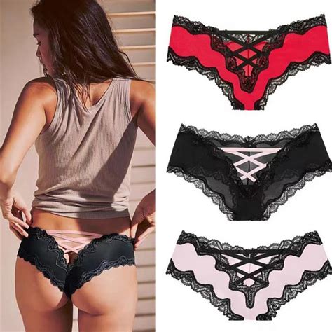 Doreenbow Women Briefs Hollow Lace Cross Straps Panties Underwear Girls Sexy Beach Wear Panties