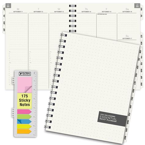 Global Printed Products Essential Daily Monthly And Weekly 2023 2024 Planner With Tabs Hourly