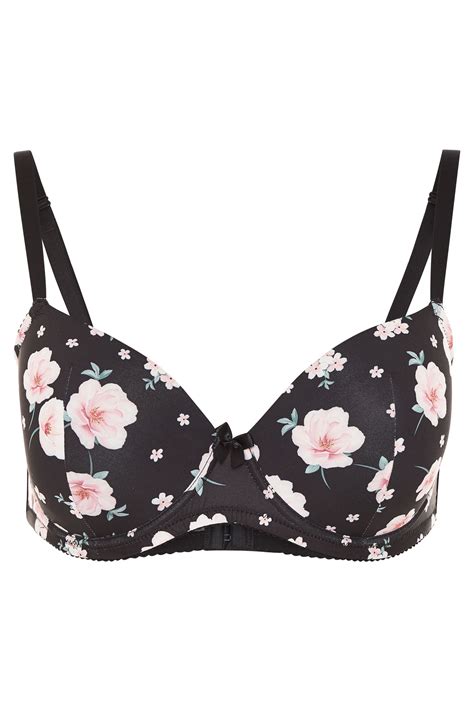 Black Floral T Shirt Bra Yours Clothing