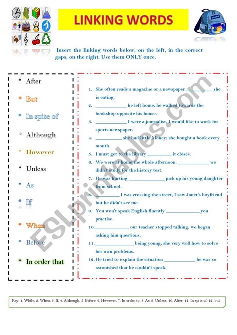 Linking Words Esl Worksheet By Ascincoquinas